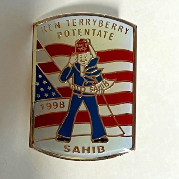 VTG 1998 Ken TerryBerry Potentate Sahib Shriners Lapel Hat Pin Red White Blue - Picture 1 of 6